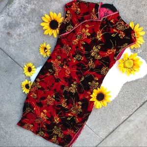 90s retro look, Traditional Chinese Velvet Qipao Dress